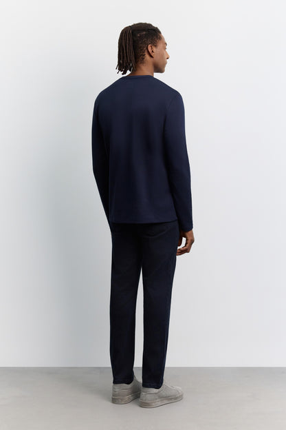 Lacivert Bisiklet Yaka Viskon Karışımlı Bi-stretch Basic Sweatshirt