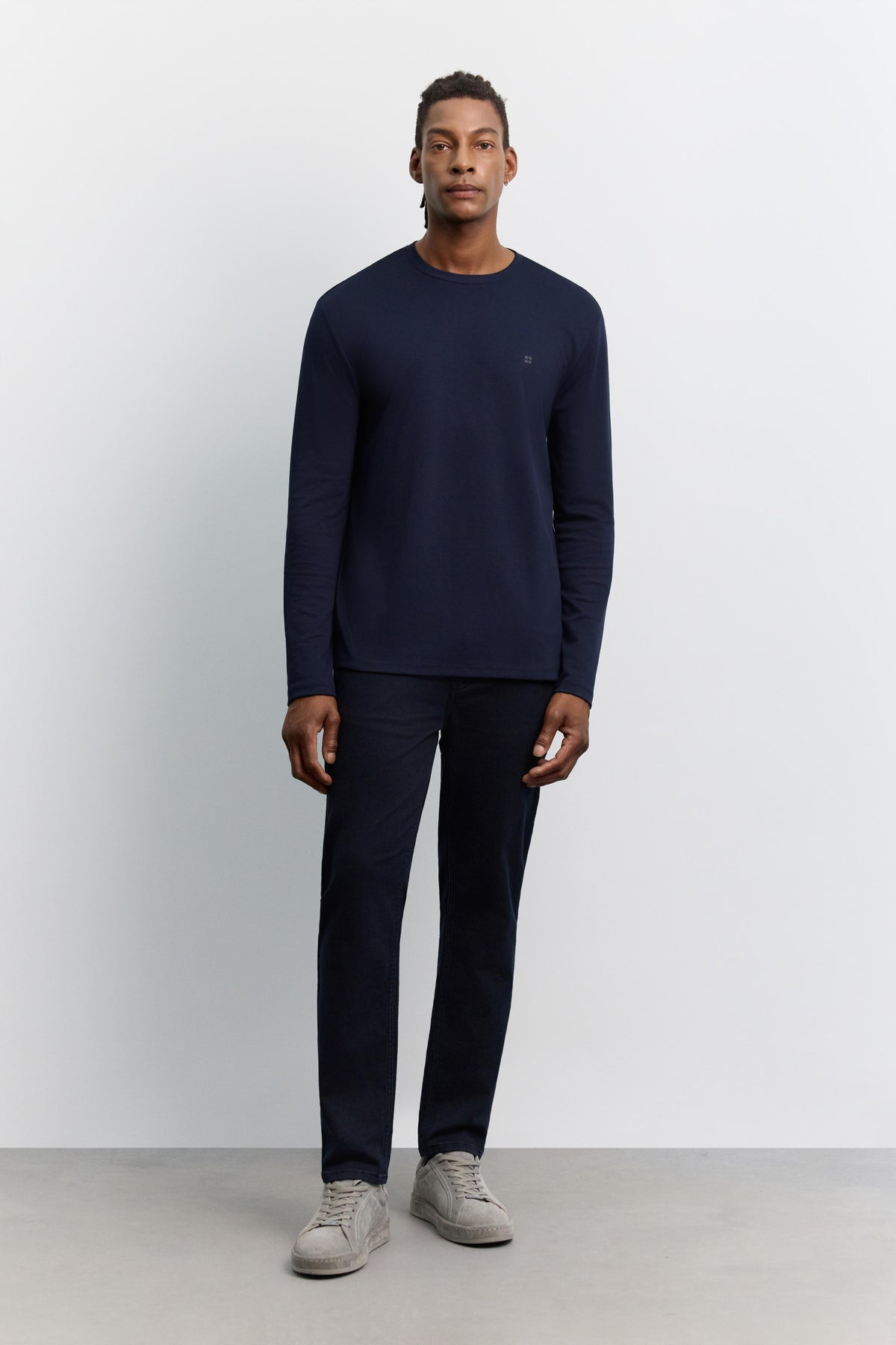 Lacivert Bisiklet Yaka Viskon Karışımlı Bi-stretch Basic Sweatshirt