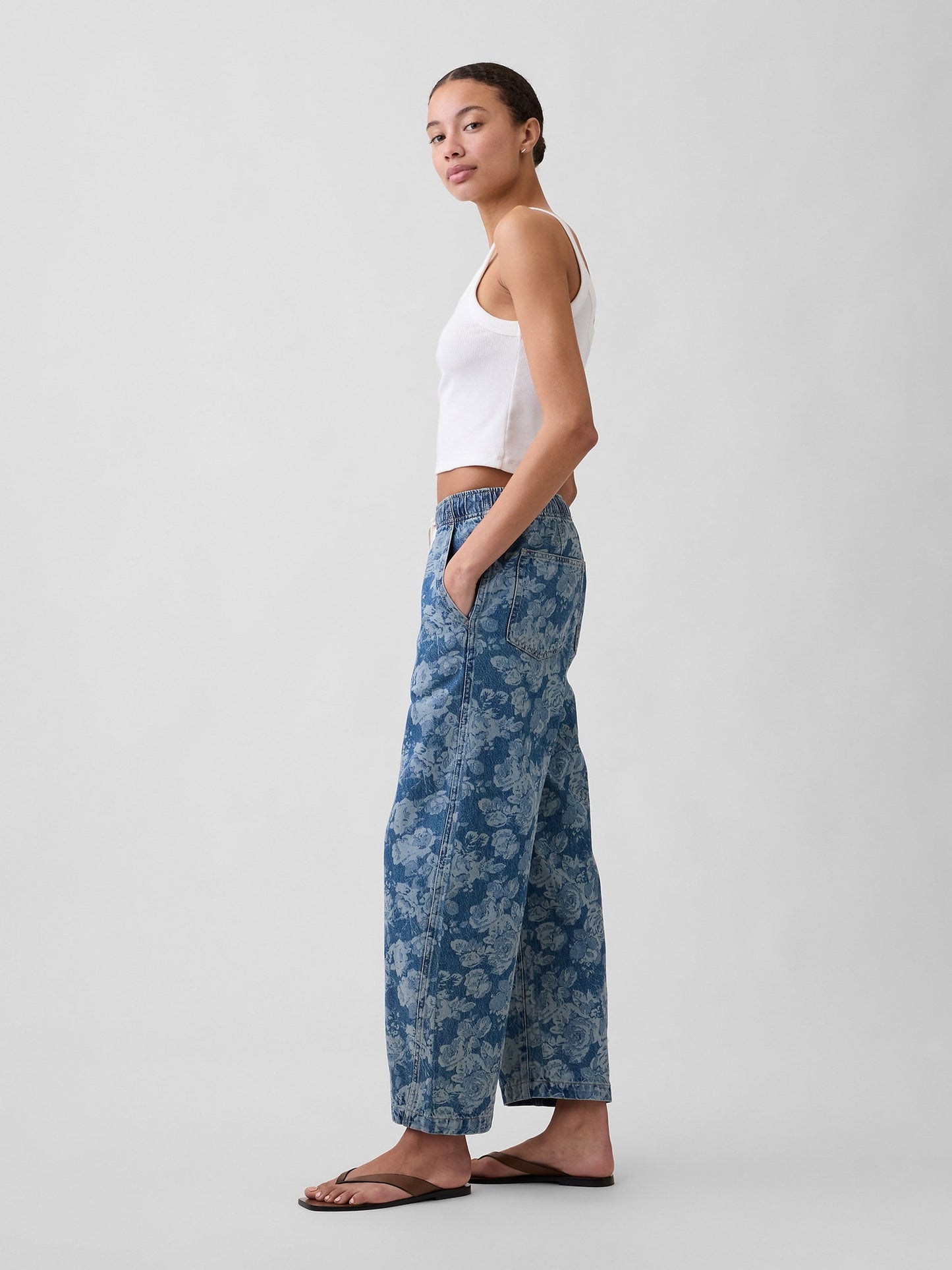 Mavi Mid Rise Baskılı Pull-on Barrel Jean Pantolon