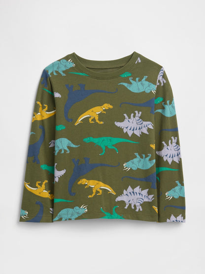 Yeşil Dinazor Grafik Baskılı T-shirt