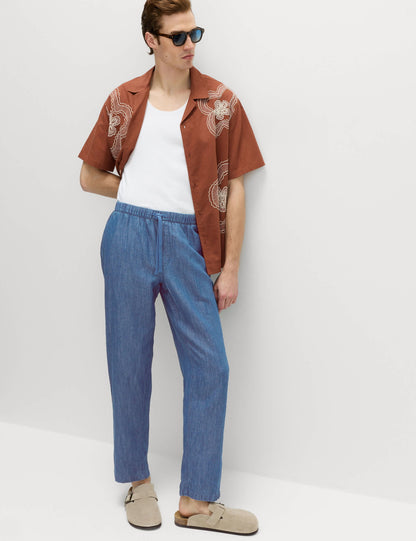Loose Fit Keten Karışımlı Pantolon