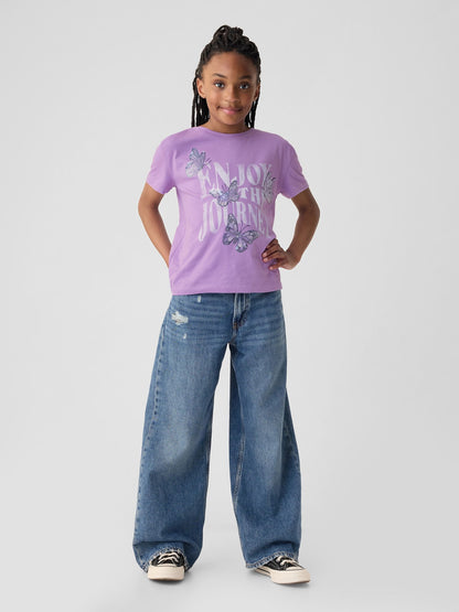 Lila Pullu Sequin Grafikli T-shirt