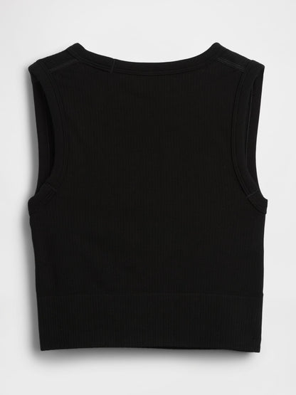 Siyah Fitilli Seamless Crop Kolsuz Üst