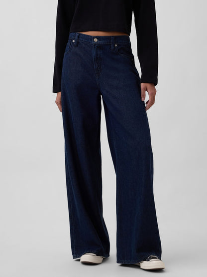 Koyu Mavi Mid Rise Ultrasoft Baggy Jean Pantolon