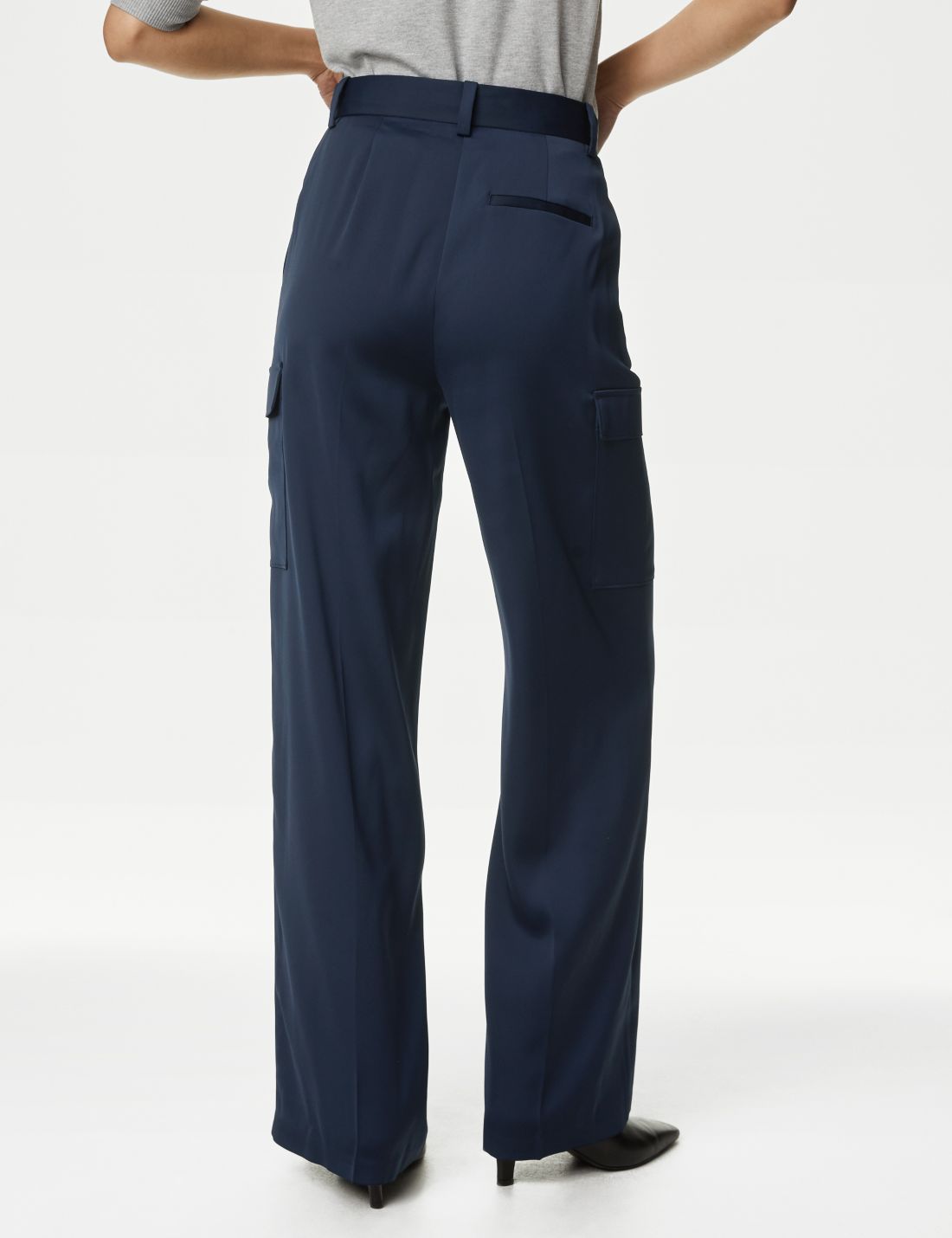 Wide Leg Saten Kargo Pantolon