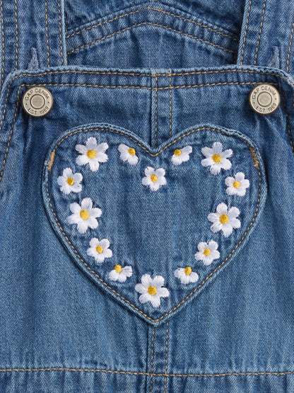 Mavi Papatya Işlemeli Denim Tulum