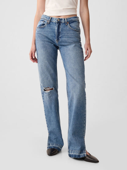 Koyu Mavi Mid Rise Cotton '90s Loose Jean Pantolon