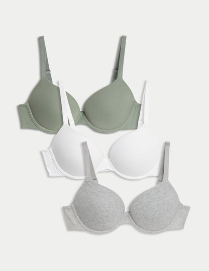 3'lü Pamuklu Push Up T-shirt Sütyeni
