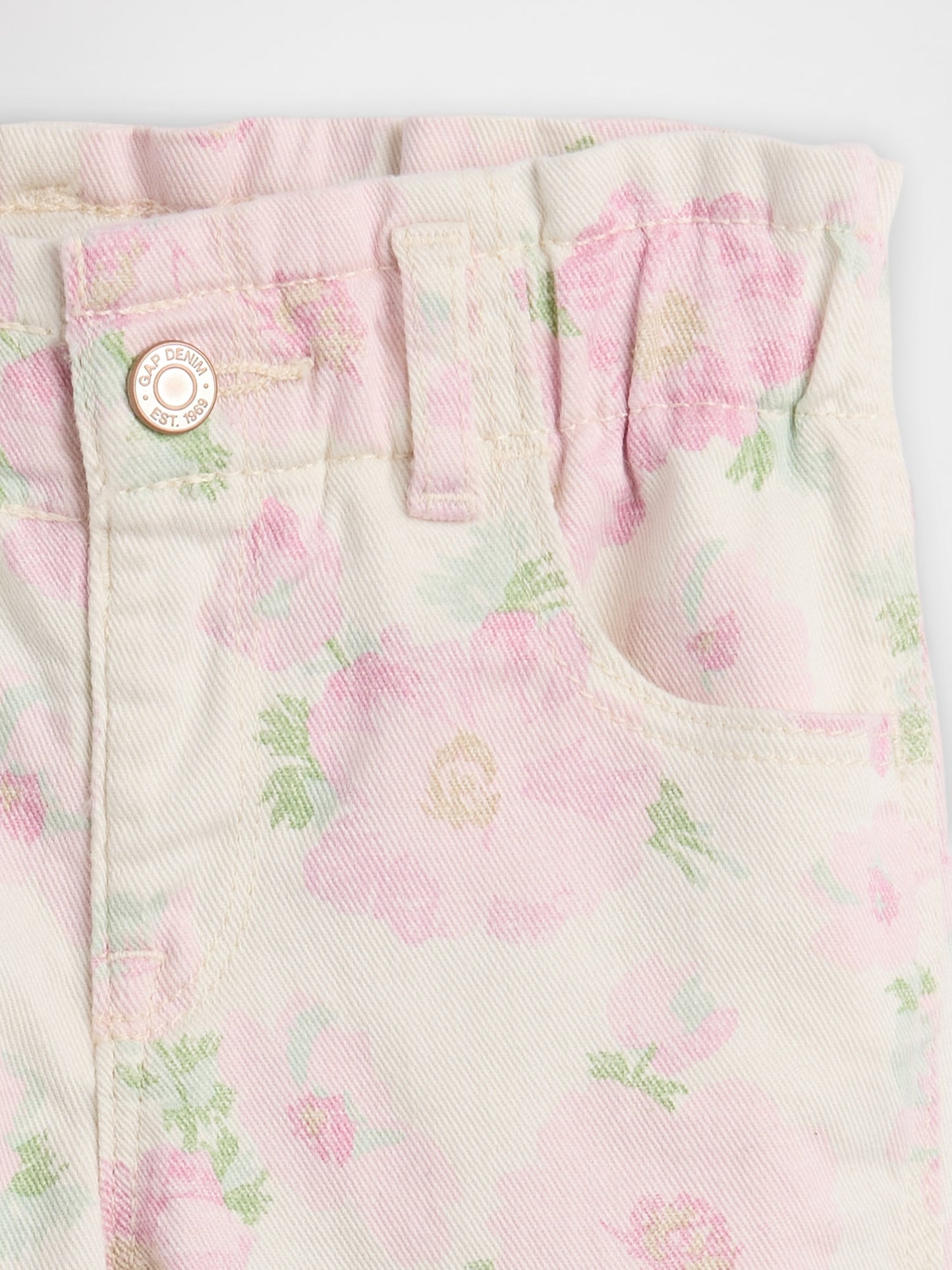 Açık Pembe Baskılı Paperbag Mom Jean Pantolon