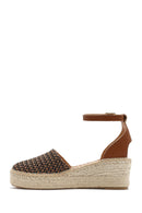 Kadın Taba Bilekten Tokalı Dolgu Topuklu Hasır Deri Espadril Sandalet