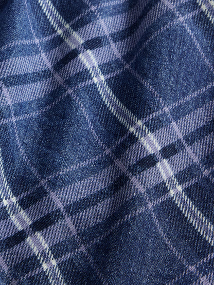 Koyu Mavi Denim Kareli Mini Etek