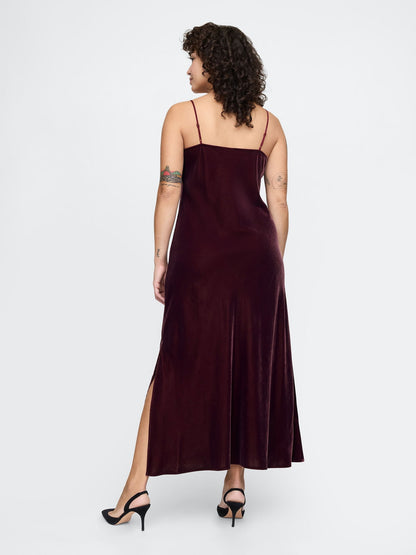 Bordo Kadife Maxi Slip Elbise