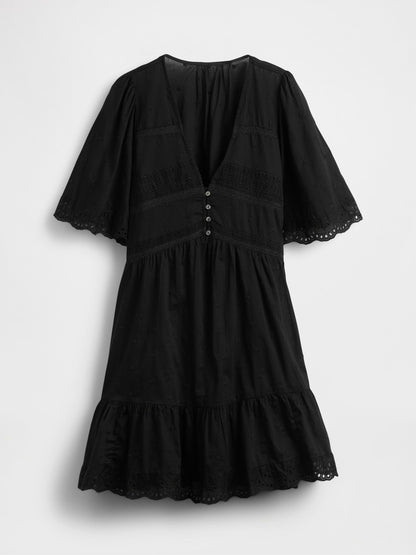 Siyah Eyelet Mini Elbise