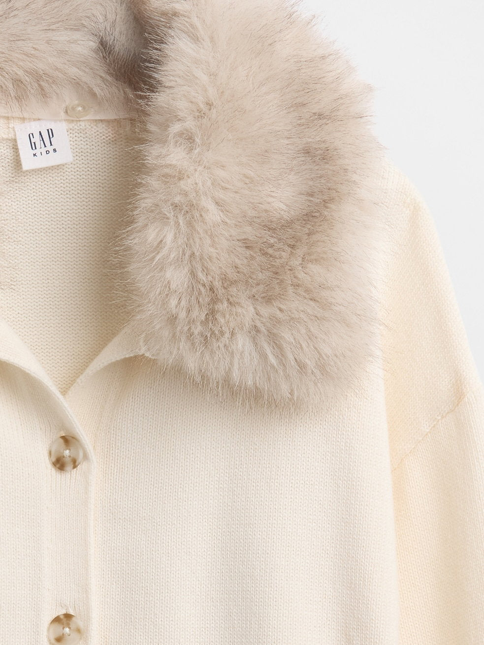 Krem Faux Fur-collar Triko Hırka