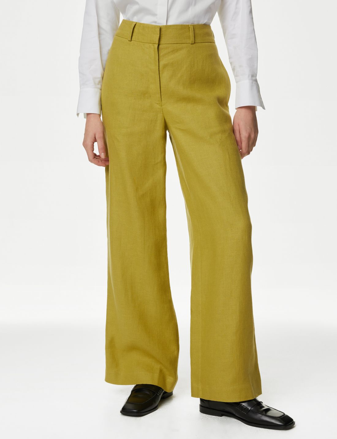 Yüksek Bel Wide Leg Saf Keten Pantolon