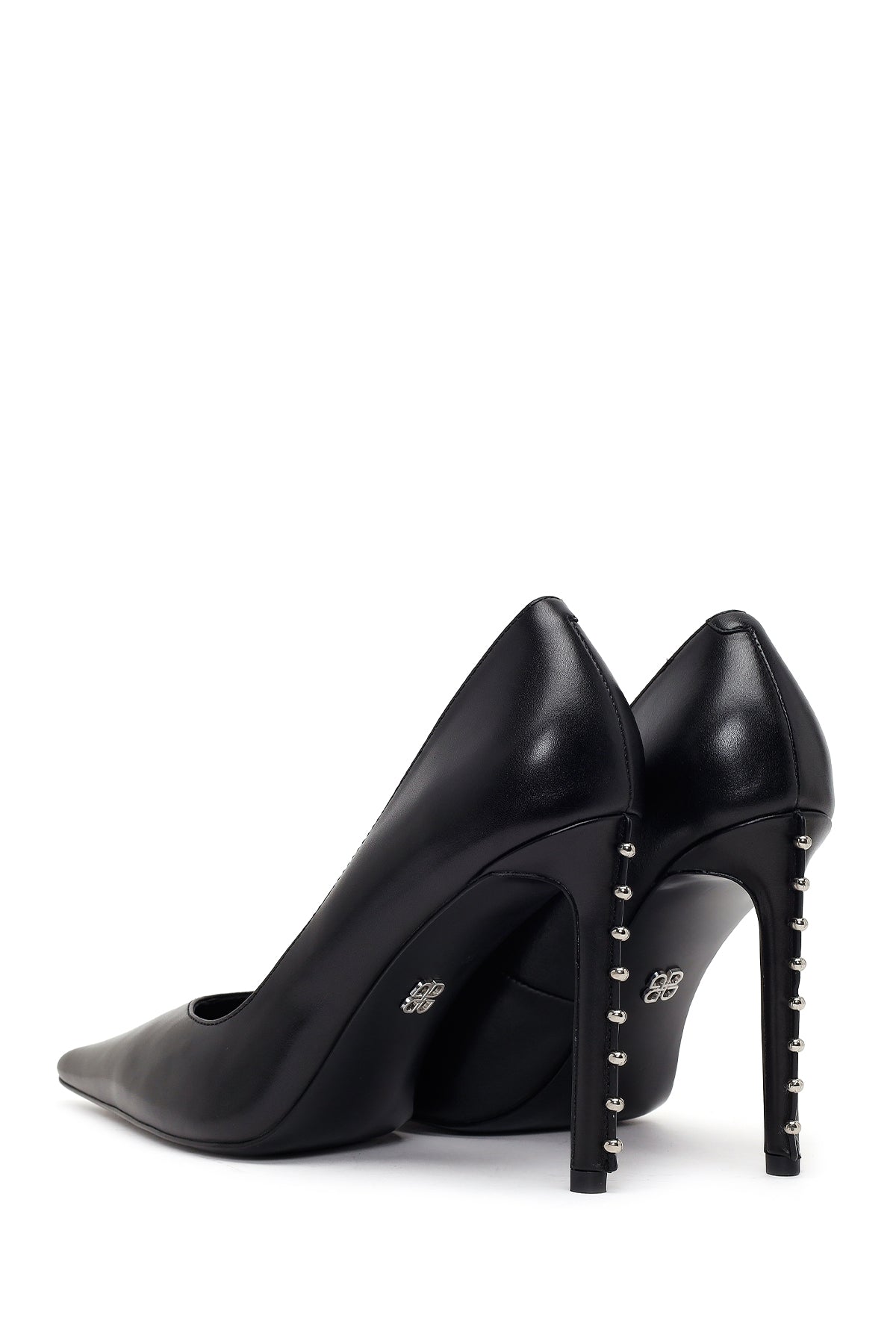 Kadın Siyah Taşlı Yüksek Ince Topuklu Deri Stiletto