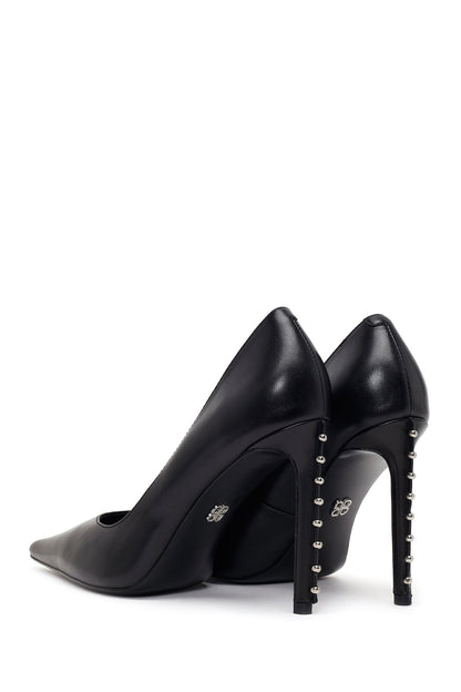 Kadın Siyah Taşlı Yüksek Ince Topuklu Deri Stiletto