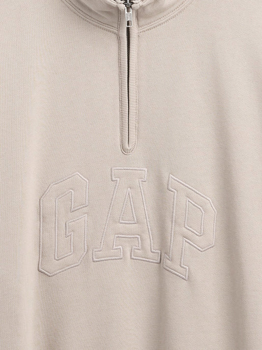 Krem Heavyweight Oversized Logo Yarım Fermuarlı Pullover