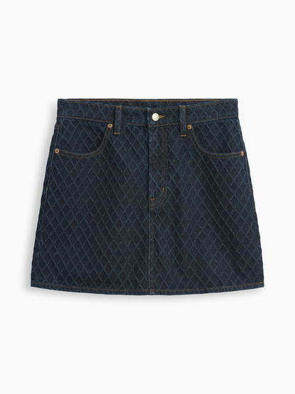 Koyu Mavi Textured Denim Mini Etek