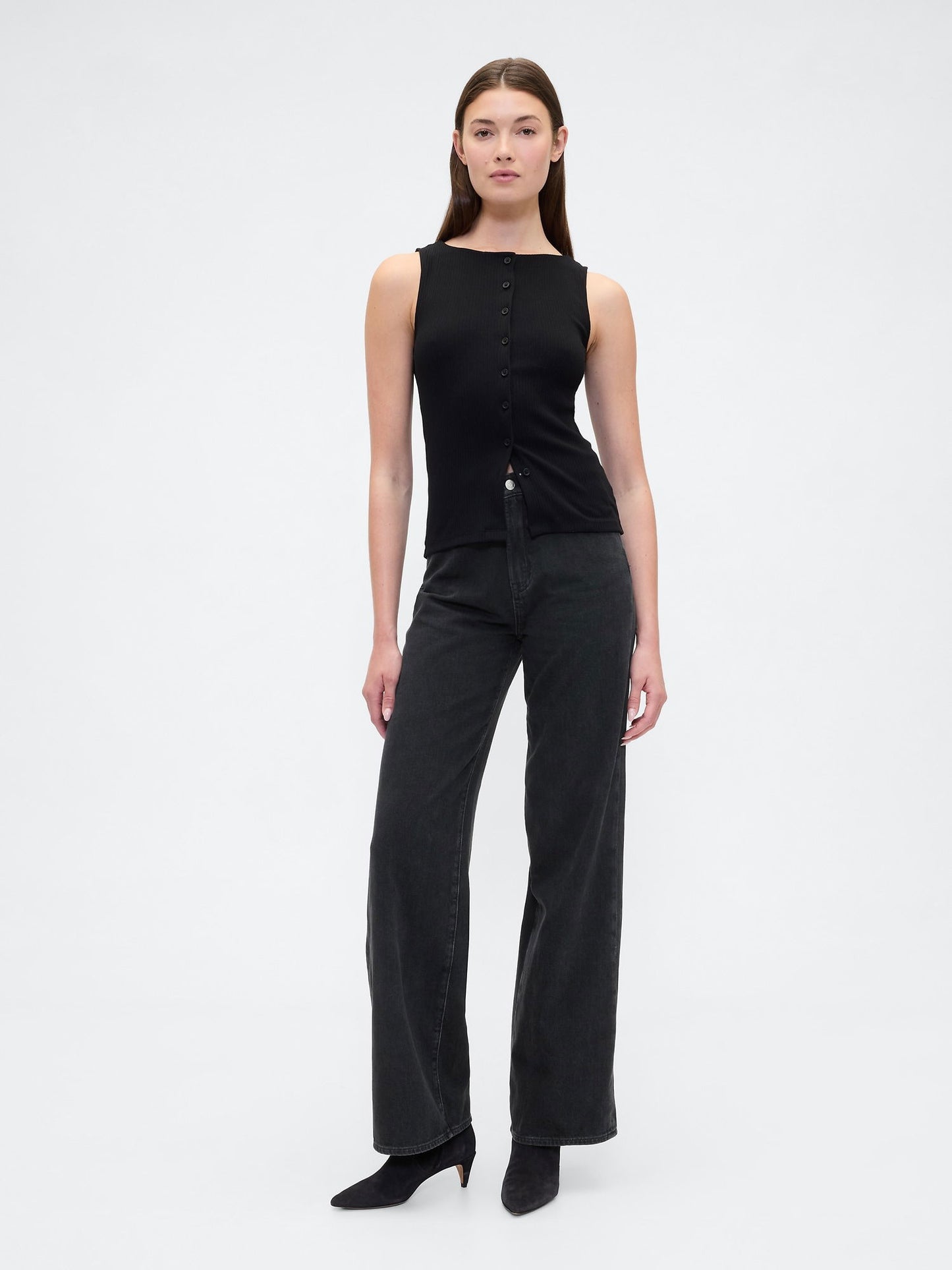 Siyah High Rise Wide-leg Jean Pantolon