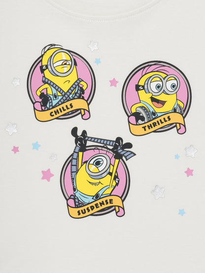Beyaz Minions Grafik Baskılı T-shirt