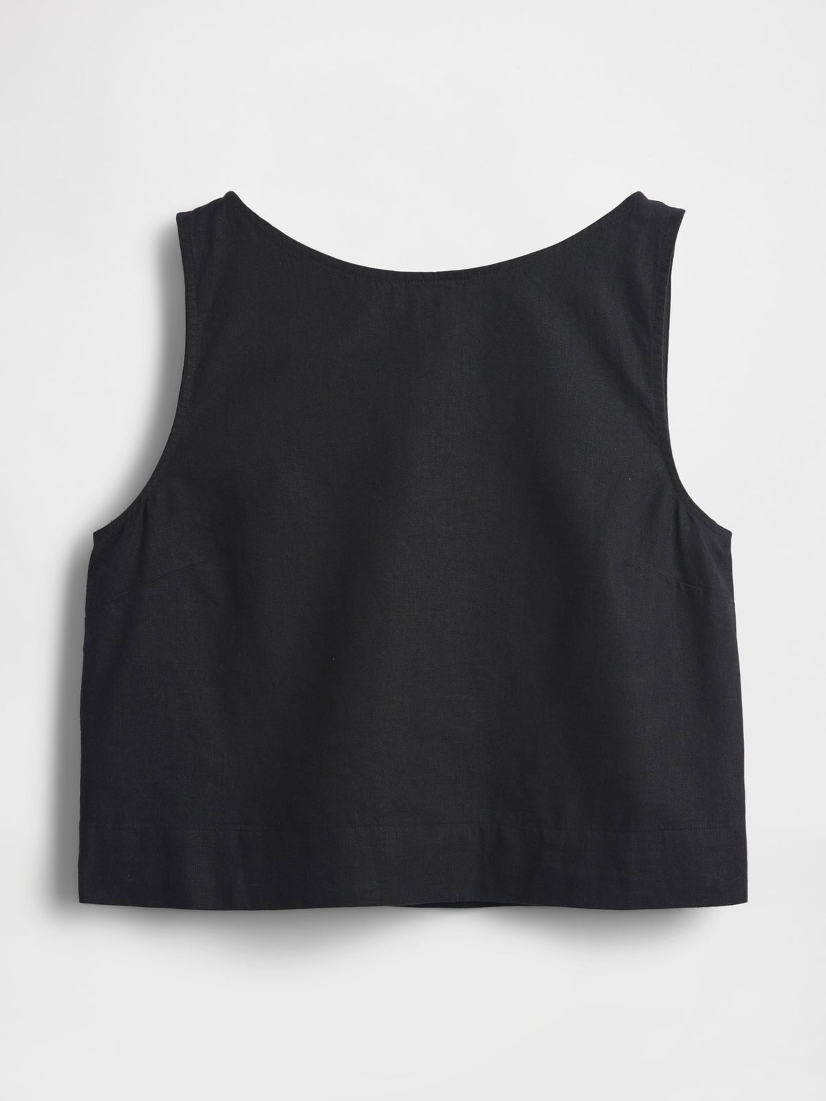 Beyaz Keten Karışımlı Crop Shell Kolsuz Bluz