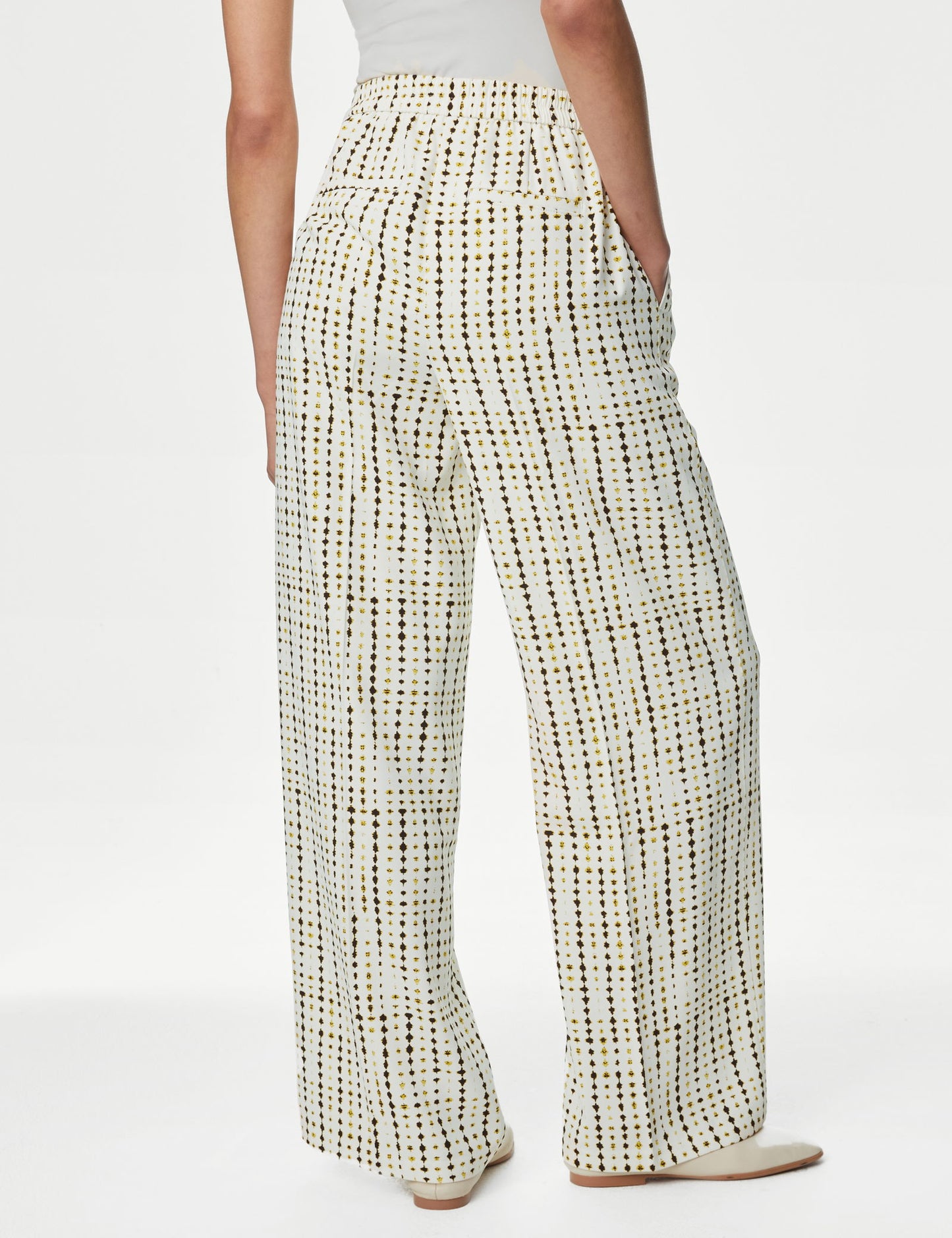 Yüksek Bel Desenli Wide Leg Pantolon