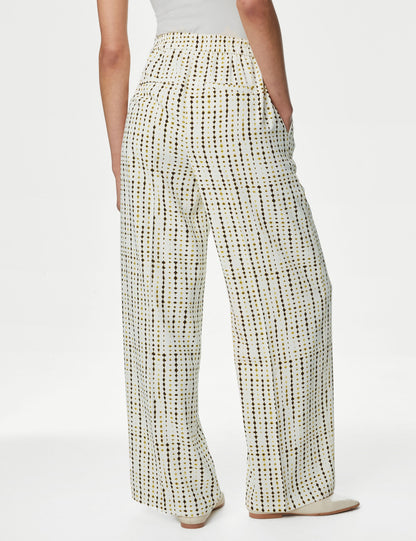 Yüksek Bel Desenli Wide Leg Pantolon