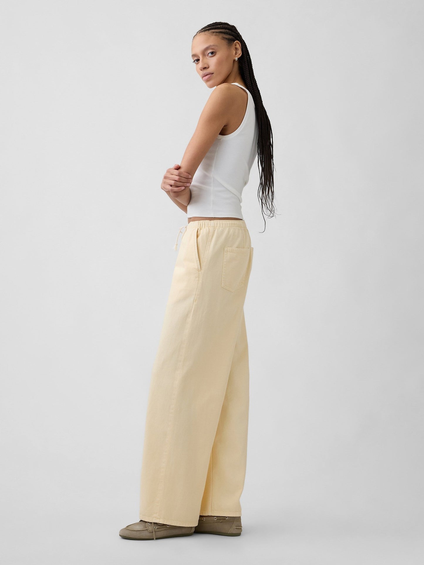 Sarı Mid Rise Pull-on Wide-leg Jean Pantolon