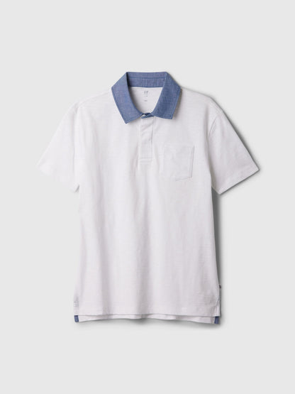 Beyaz Chambray Polo Yaka T-shirt