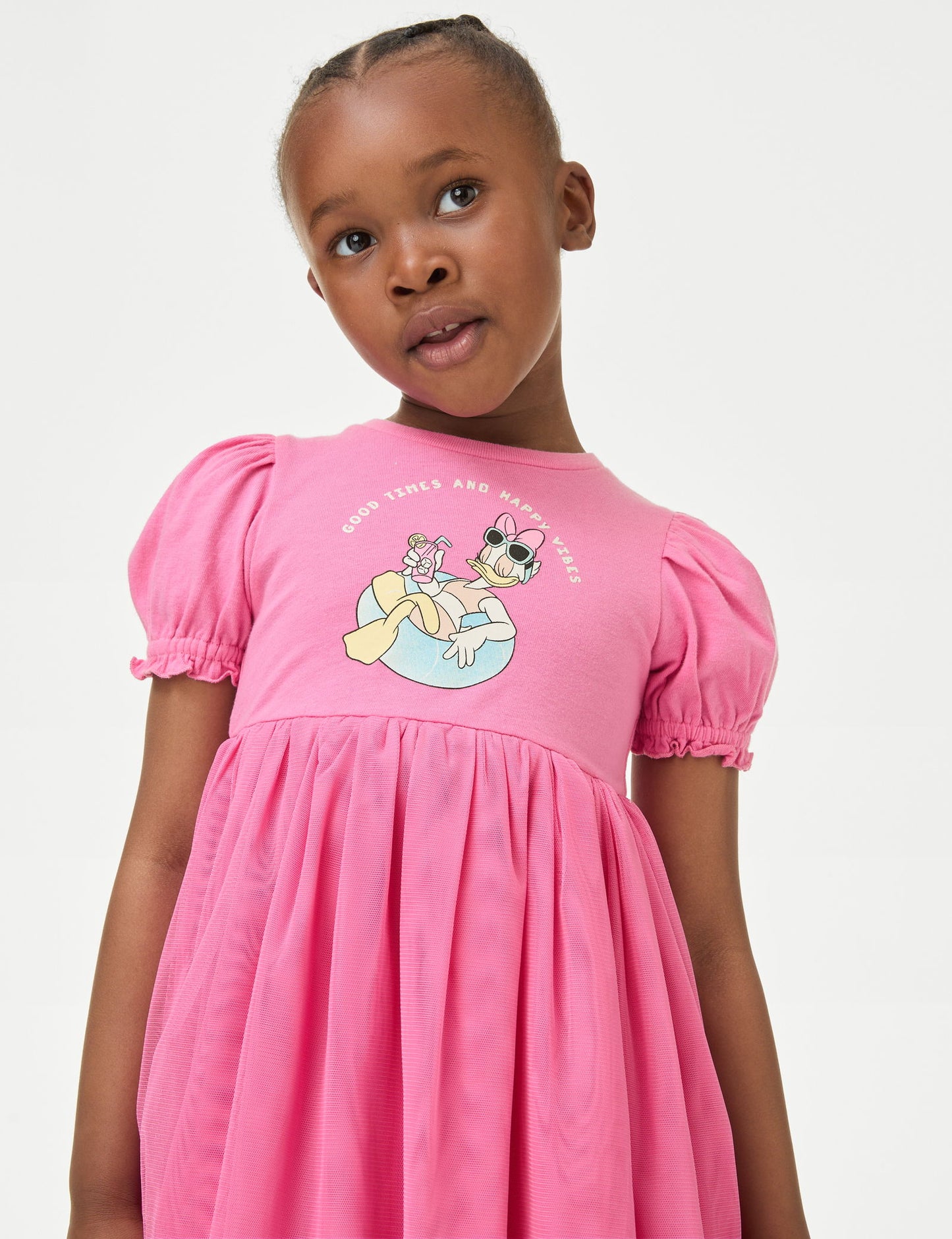 Saf Pamuklu Kısa Kollu Disney™ Daisy Duck Elbise (2-7 Yaş)