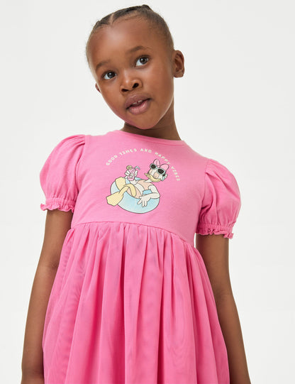 Saf Pamuklu Kısa Kollu Disney™ Daisy Duck Elbise (2-7 Yaş)