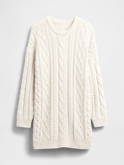Krem Cable Örgü Mini Elbise