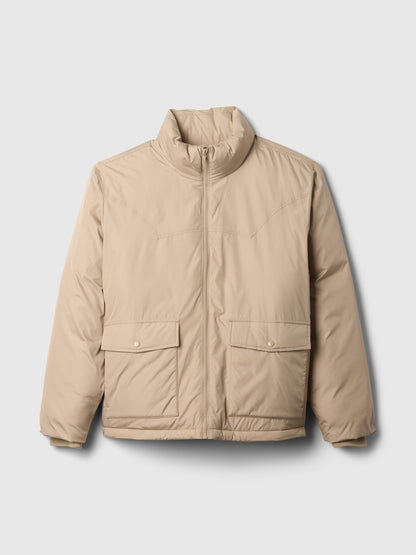 Bej Geri Dönüştürülmüş Primaloft® Puffer Şişme Mont