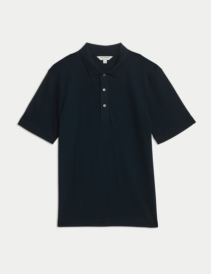 Saf Supima Pamuklu Doku Desenli Polo Gömlek