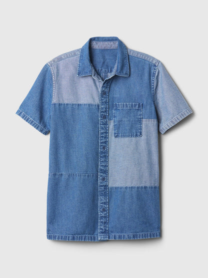 Mavi Patchwork Denim Gömlek