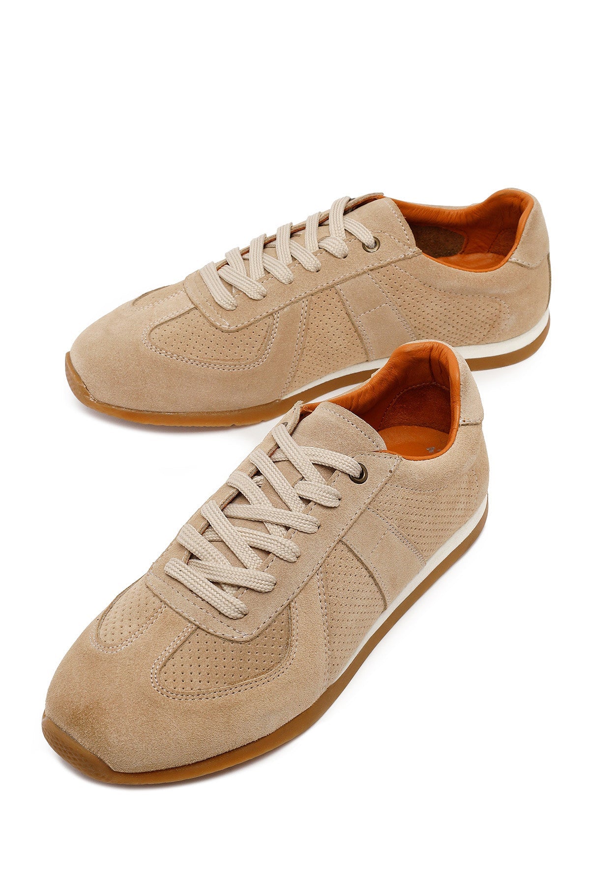 Erkek Bej Bağcıklı Süet Deri Sneaker
