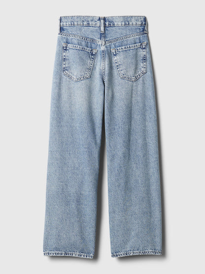 Açık Mavi Low Rise Stride Wide-leg Jean Pantolon