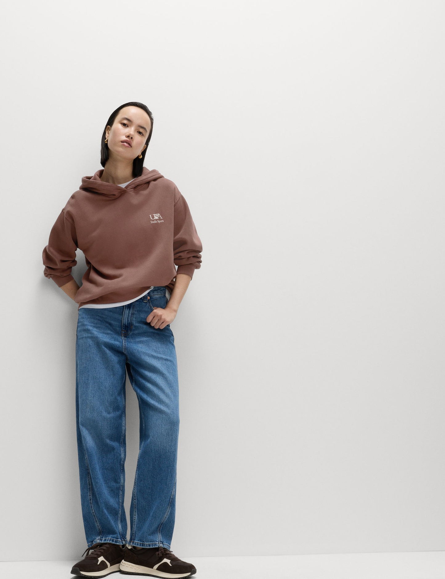 Saf Pamuk Grafik Baskılı Kapüşonlu Sweatshirt