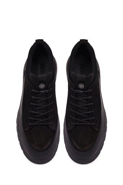 Erkek Siyah Bağcıklı Nubuk Deri Sneaker