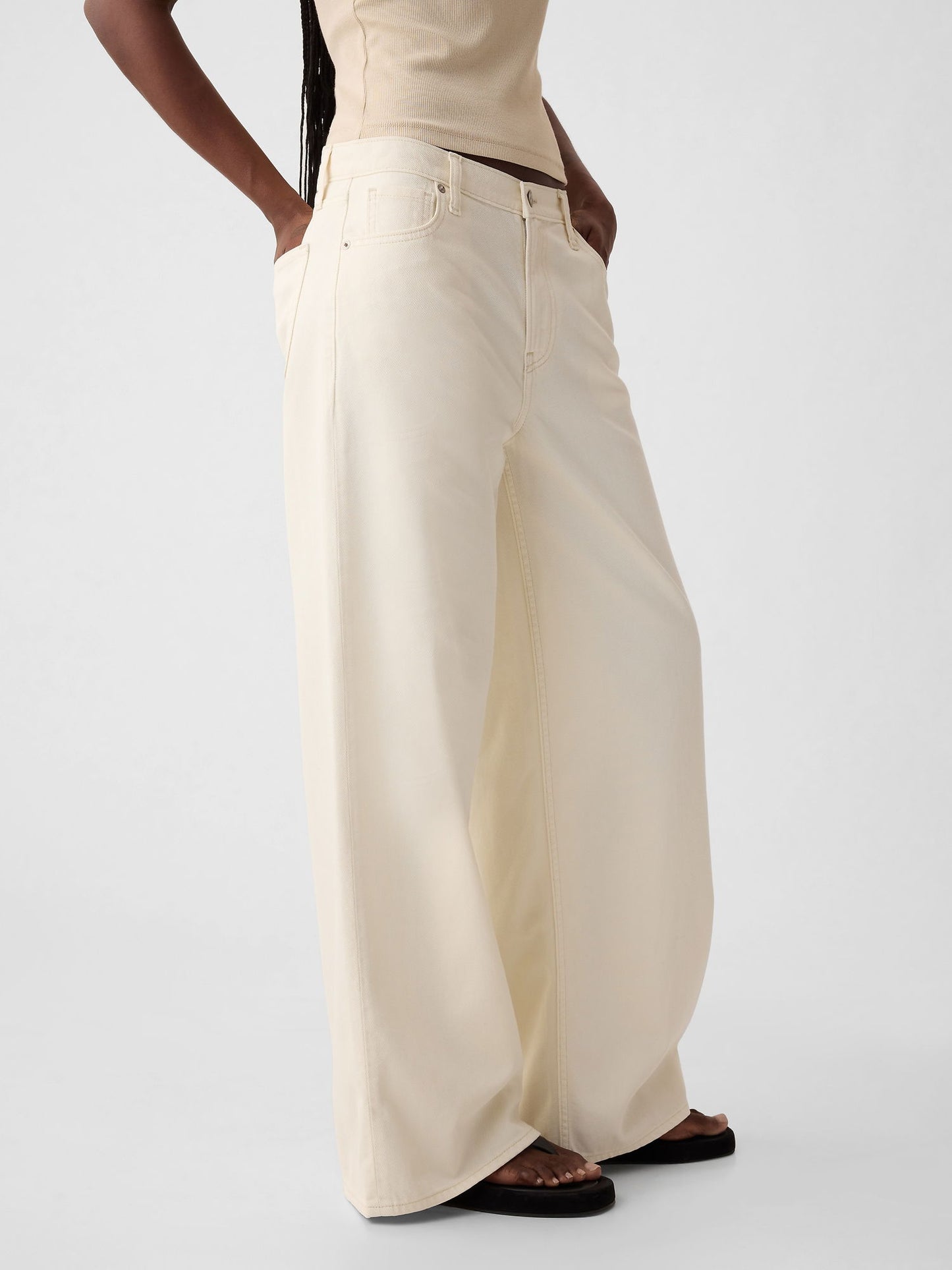 Kırık Beyaz Mid Rise Ultrasoft Baggy Jean Pantolon