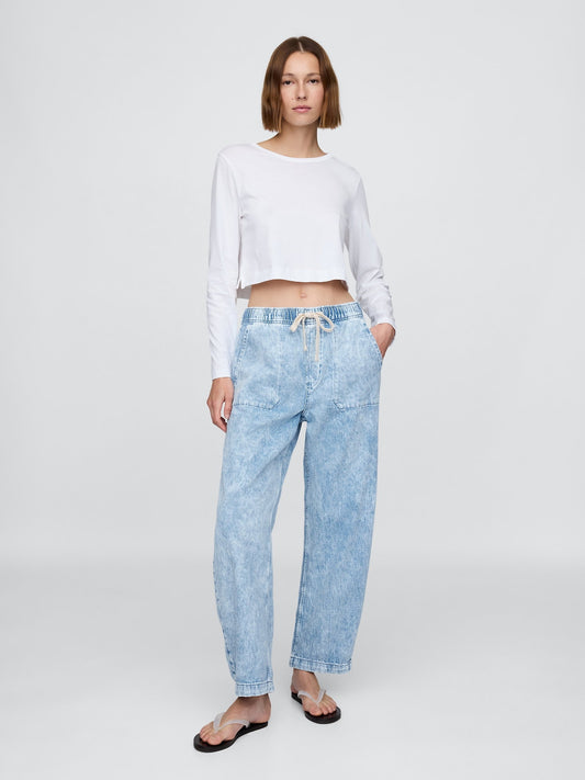Açık Mavi High Rise Easy Barrel Jean Pantolon
