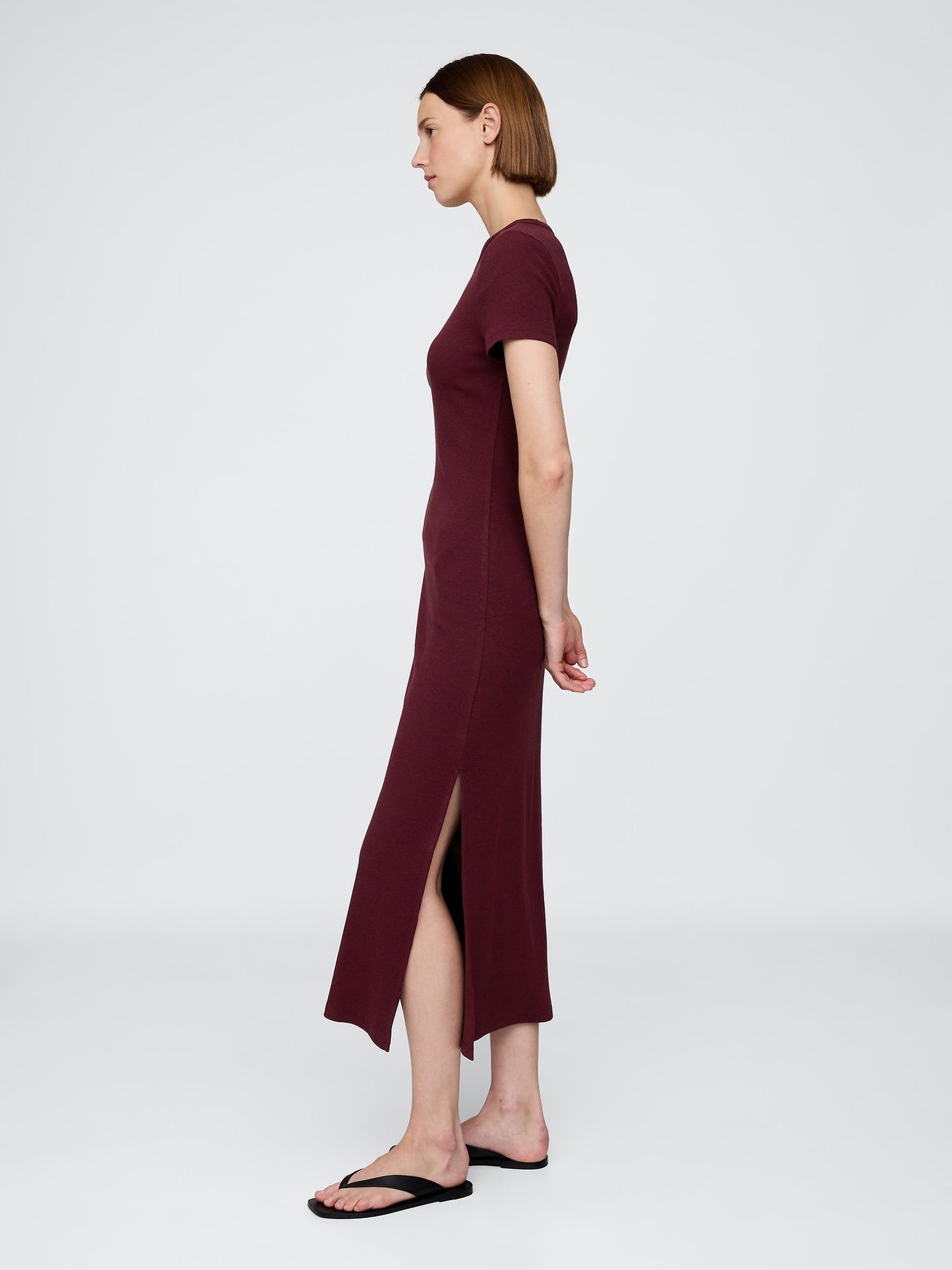 Bordo Modern Fitilli Maxi T-shirt Elbisesi