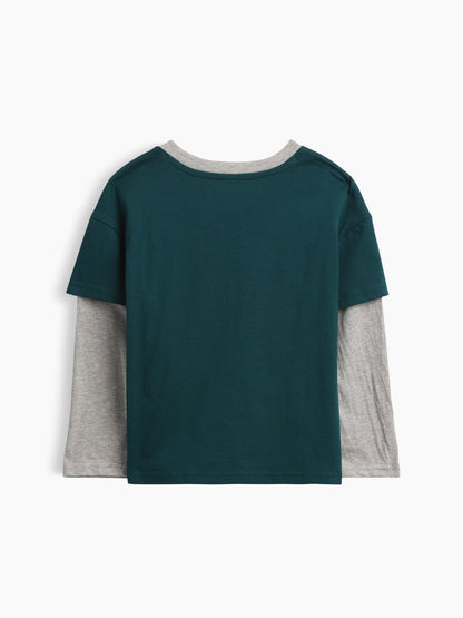 Koyu Yeşil Grafik Baskılı T-shirt