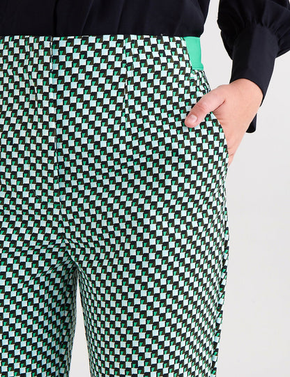 Slim Fit Desenli Yüksek Bel Pantolon