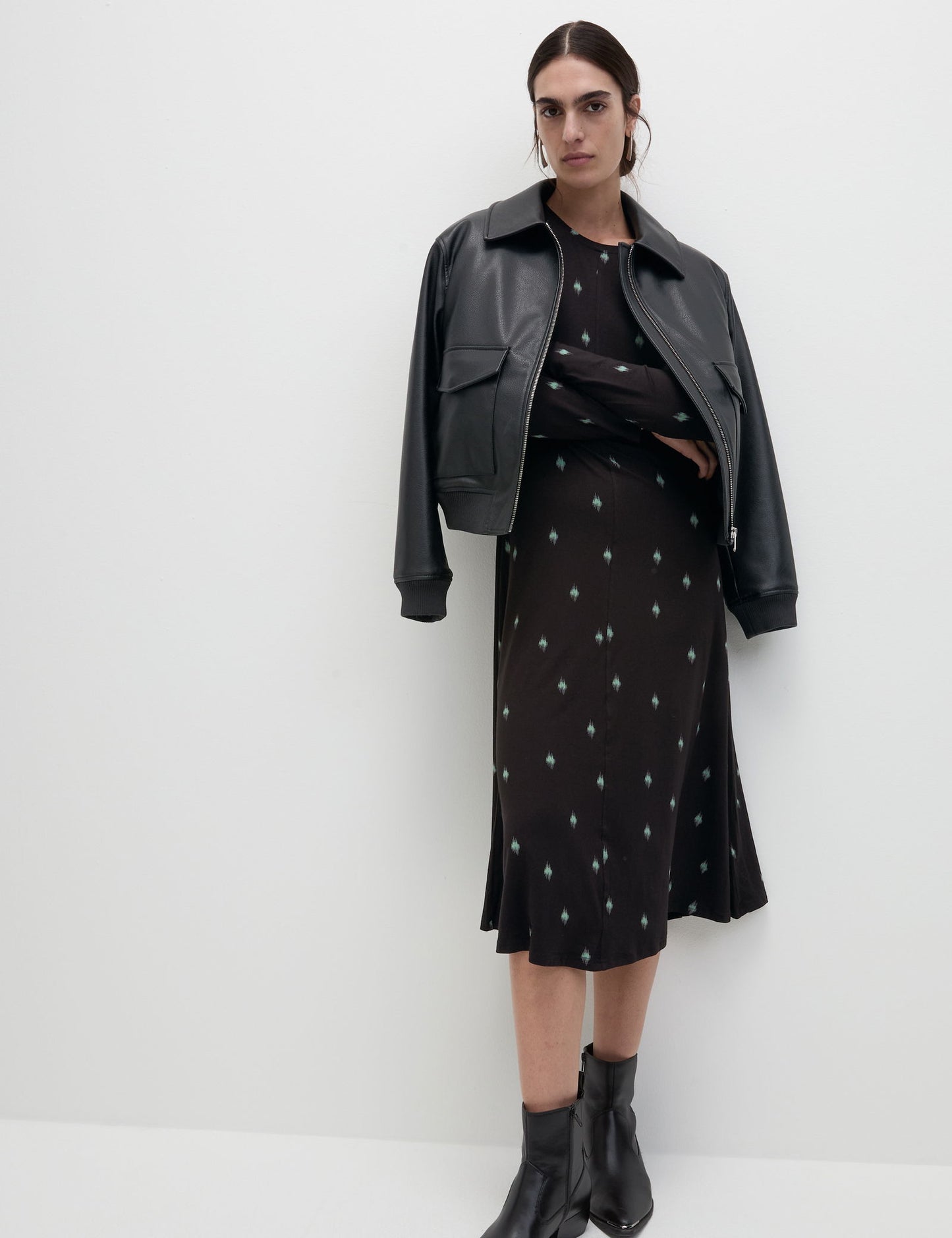 Jersey Desenli Midi Elbise