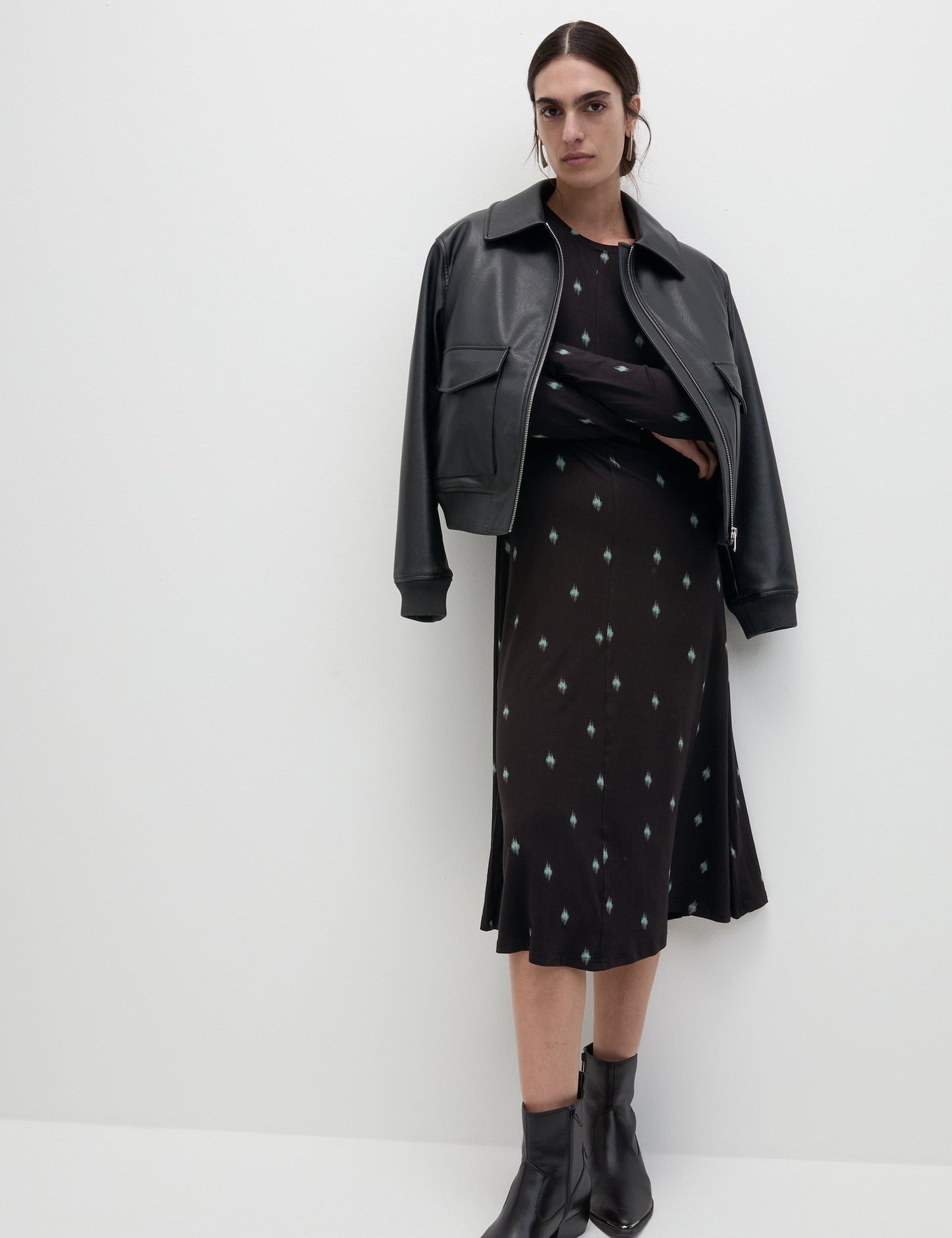 Jersey Desenli Midi Elbise