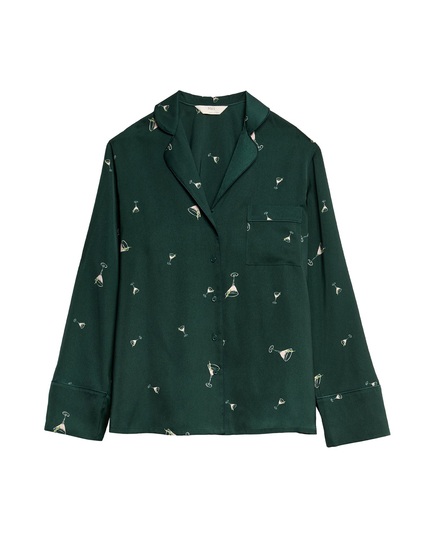 Saten Kokteyl Desenli Pijama Takımı