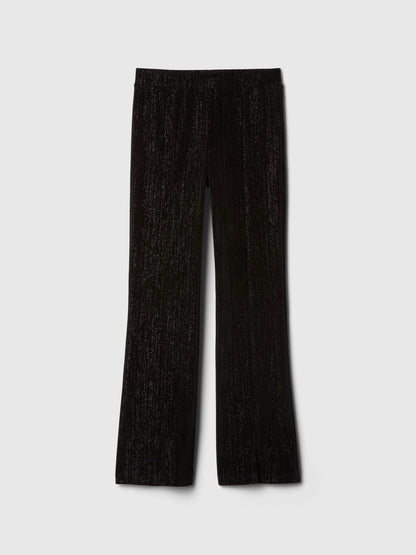 Siyah Parlak Kadife Flare Legging Tayt