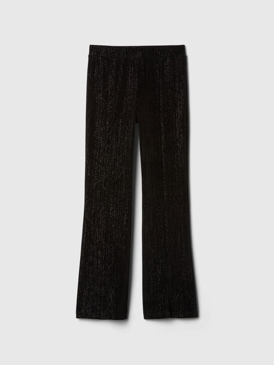 Siyah Parlak Kadife Flare Legging Tayt
